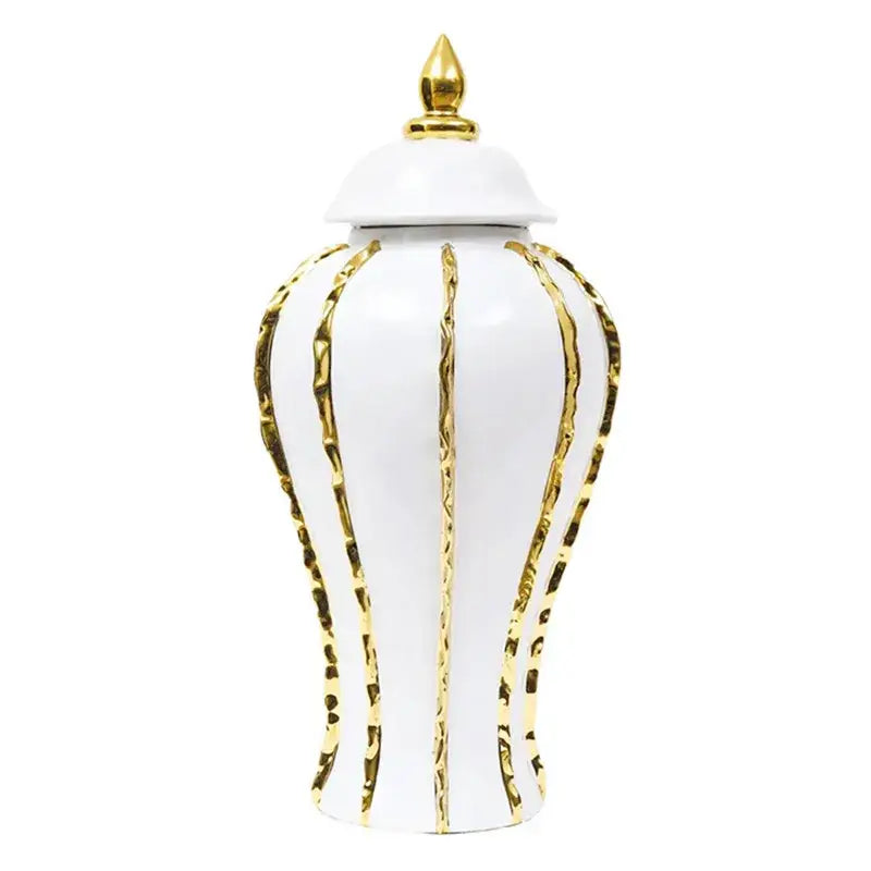 Vintage porcelain white & gold pot with lid living room vase