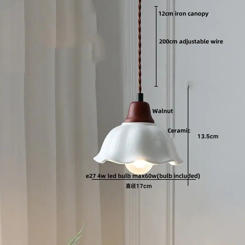 Vintage ribbed ceramic wood led pendant lights dining room set