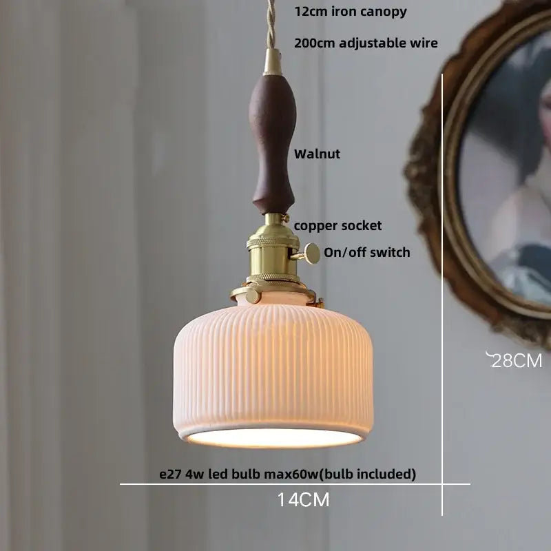 Vintage ribbed ceramic wood led pendant lights dining room set