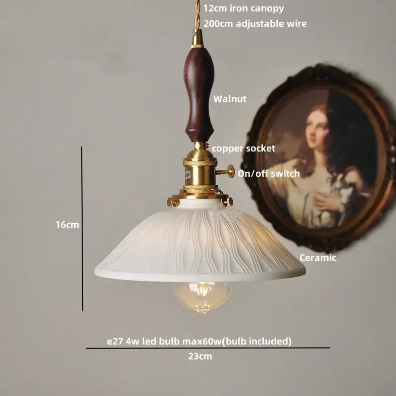 Vintage ribbed ceramic wood led pendant lights dining room set