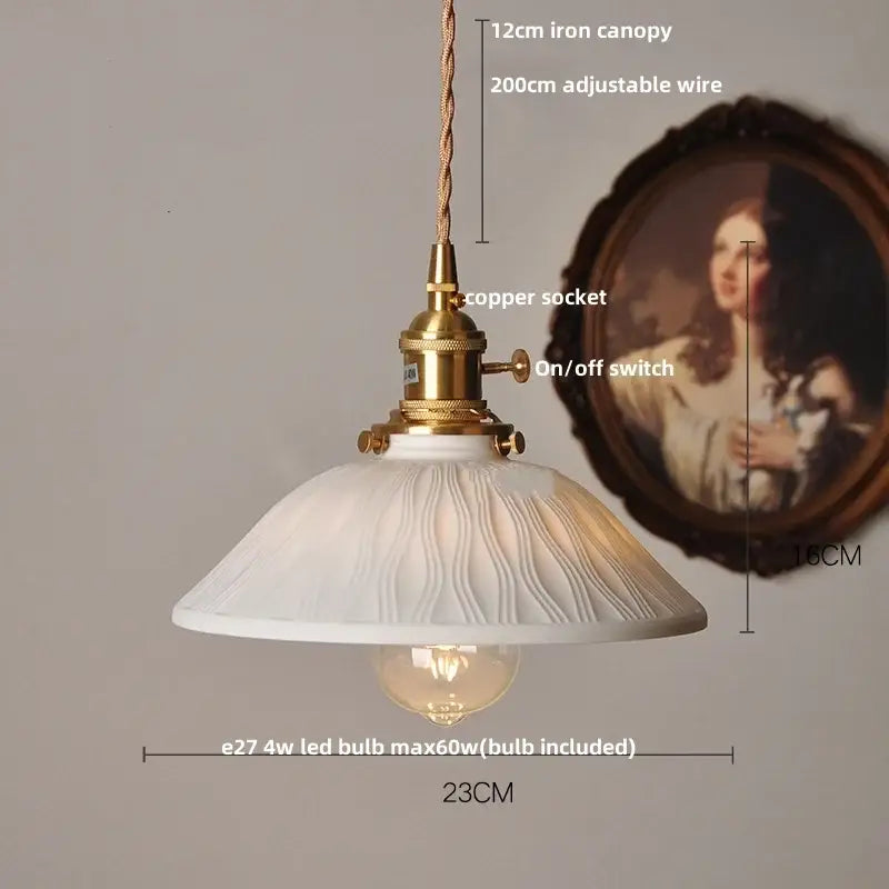 Vintage ribbed ceramic wood led pendant lights dining room set