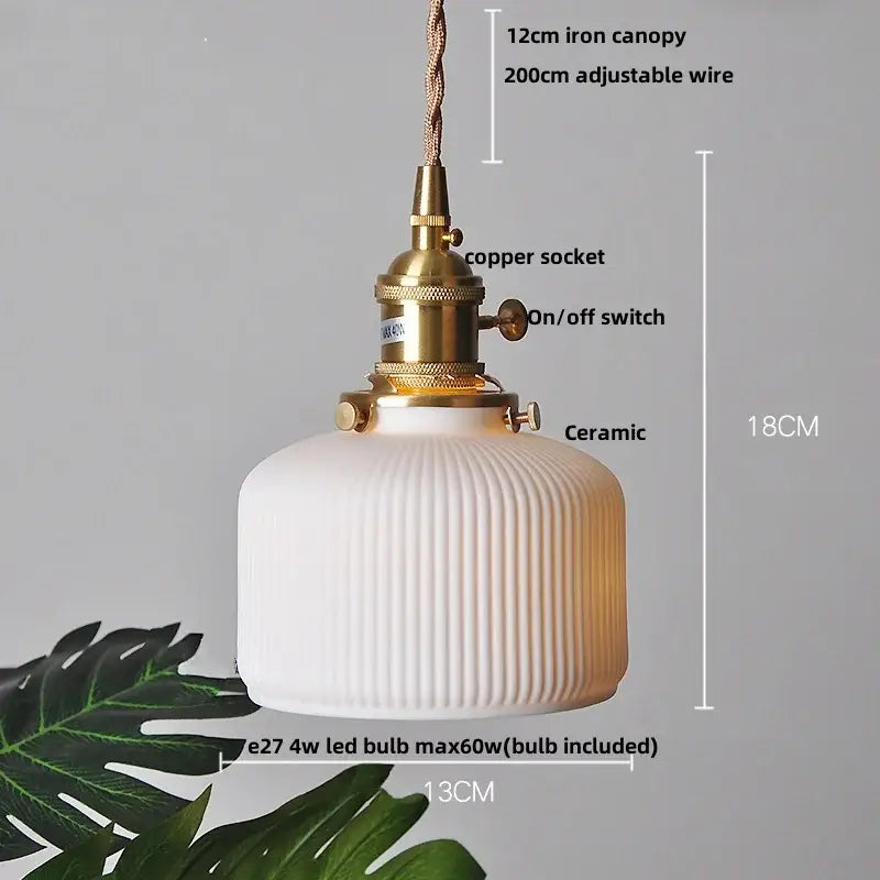 Vintage ribbed ceramic wood led pendant lights dining room set