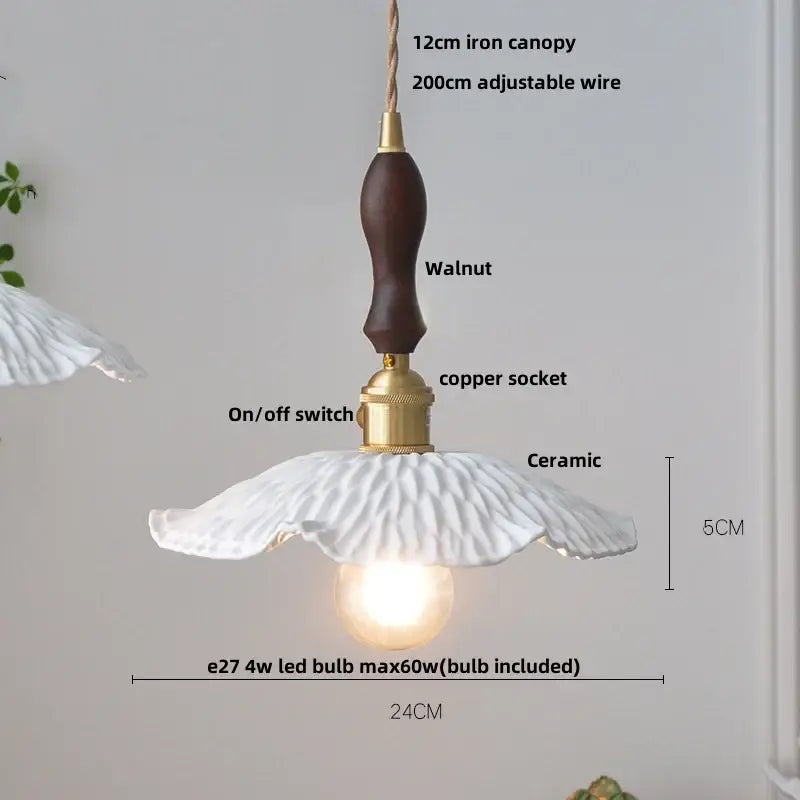 Vintage ribbed ceramic wood led pendant lights dining room set