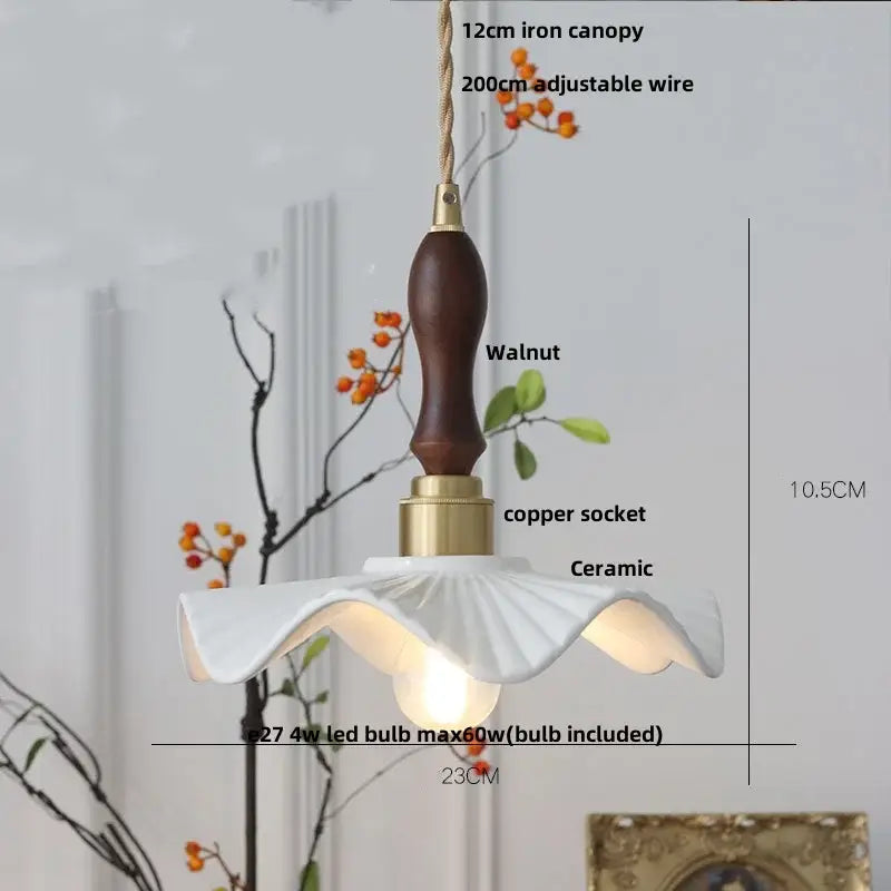 Vintage ribbed ceramic wood led pendant lights dining room set