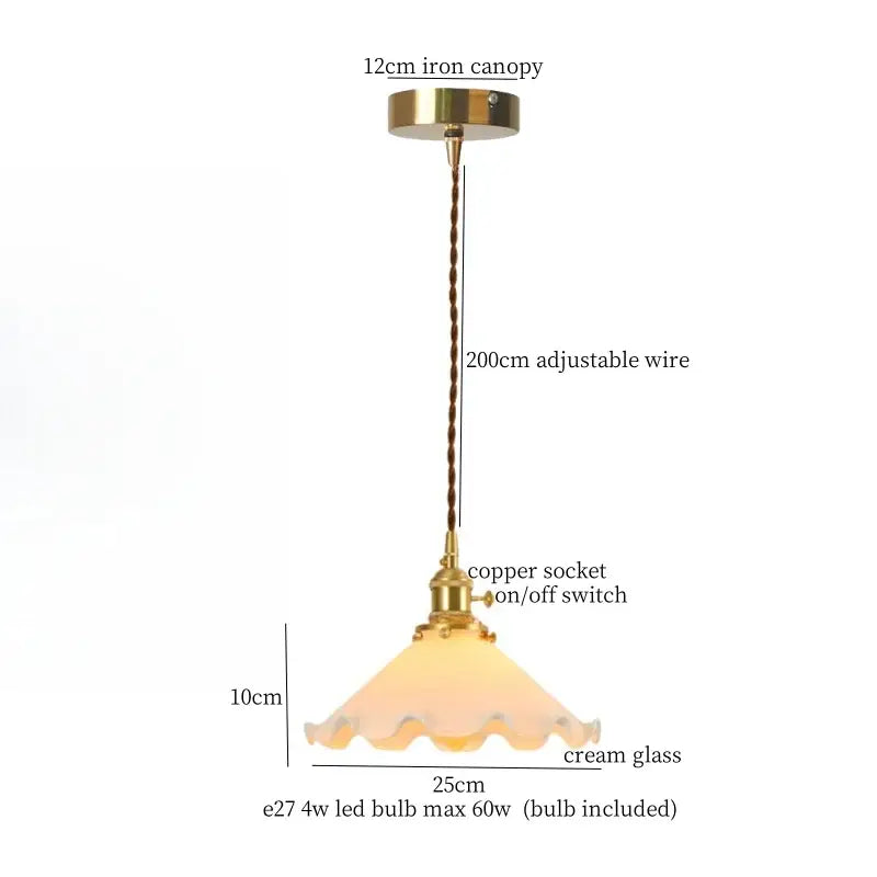 Vintage scalloped cream glass led pendant light for kitchen dining room