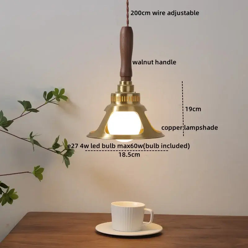 Vintage scalloped glass copper walnut led pendant lights dining room