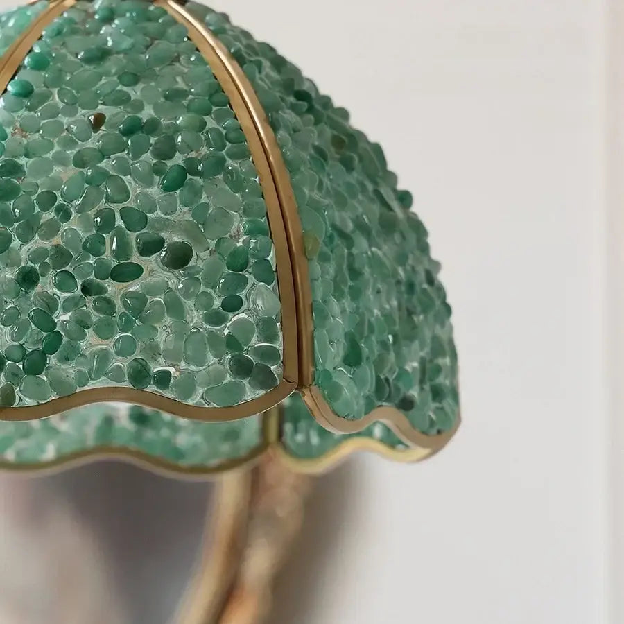 Vintage seafoam green & copper walnut led pendant – dining room light