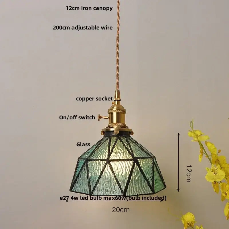 Vintage teal blue glass led pendant light kitchen hanging lamp