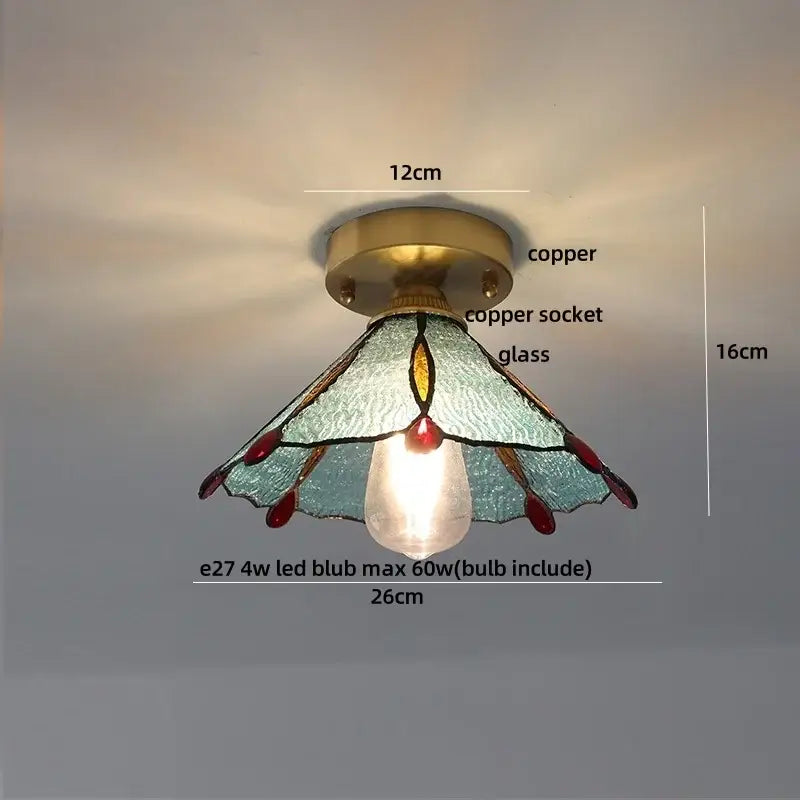 Vintage tiffany stained glass led ceiling lamp bedroom brass fixture