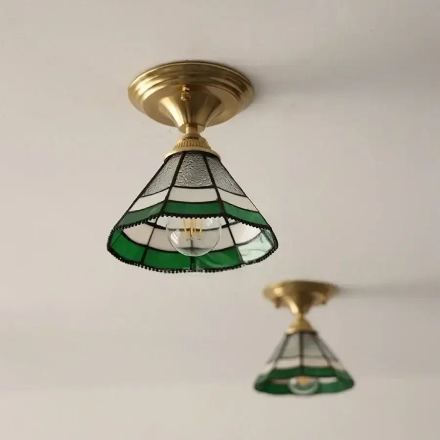 Vintage tiffany stained glass led ceiling lamp bedroom brass fixture