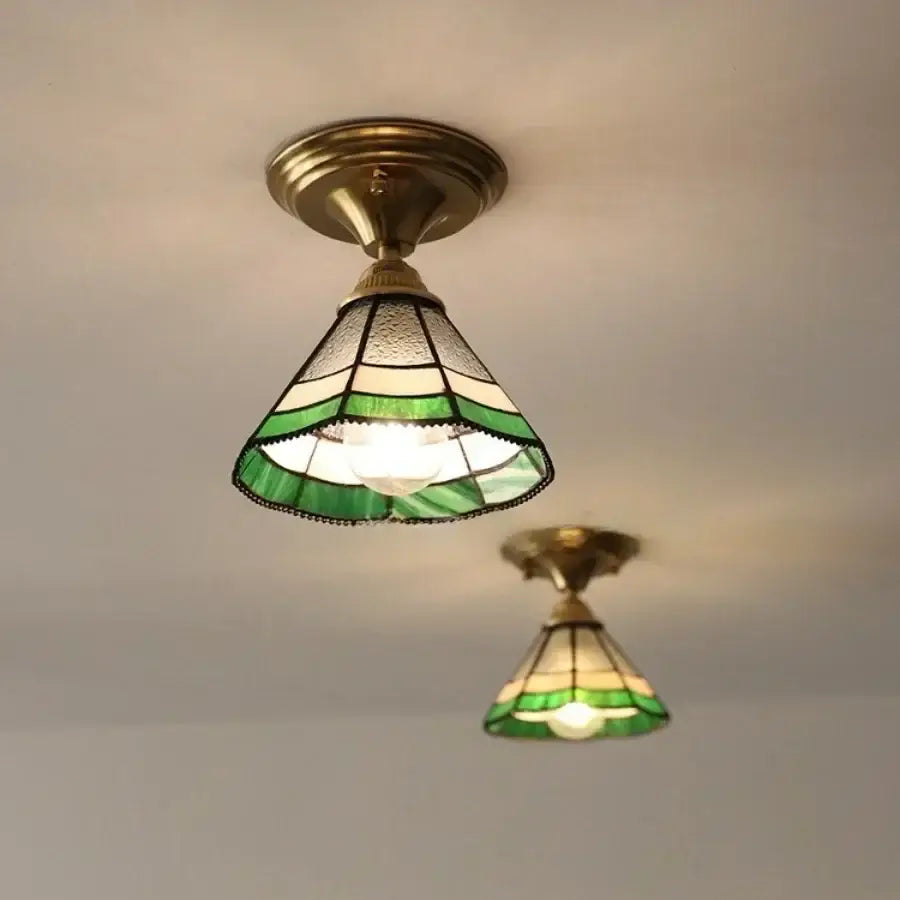 Vintage tiffany stained glass led ceiling lamp bedroom brass fixture