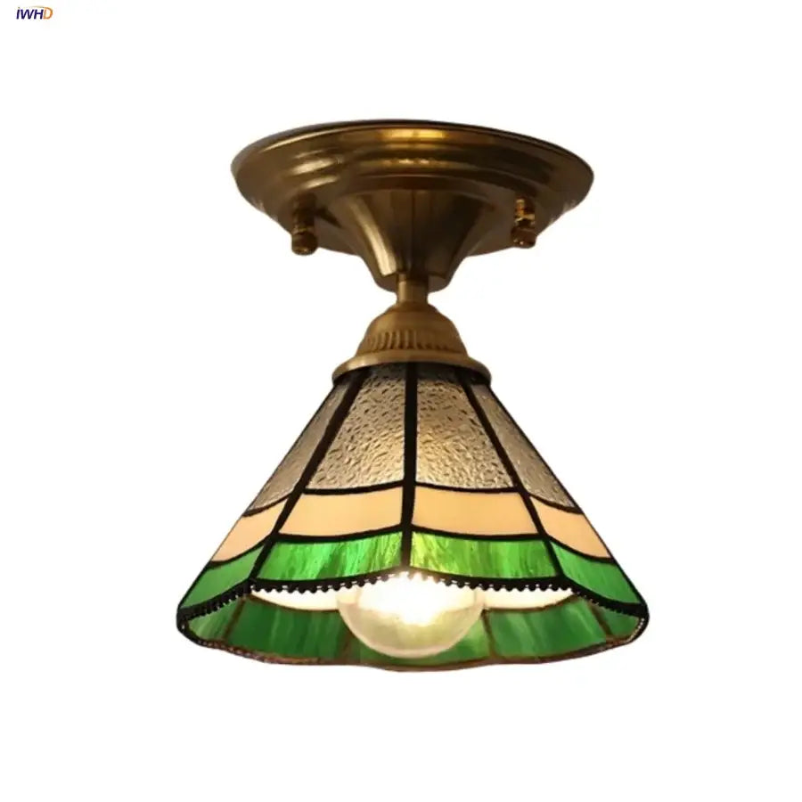 Vintage tiffany stained glass led ceiling lamp bedroom brass fixture