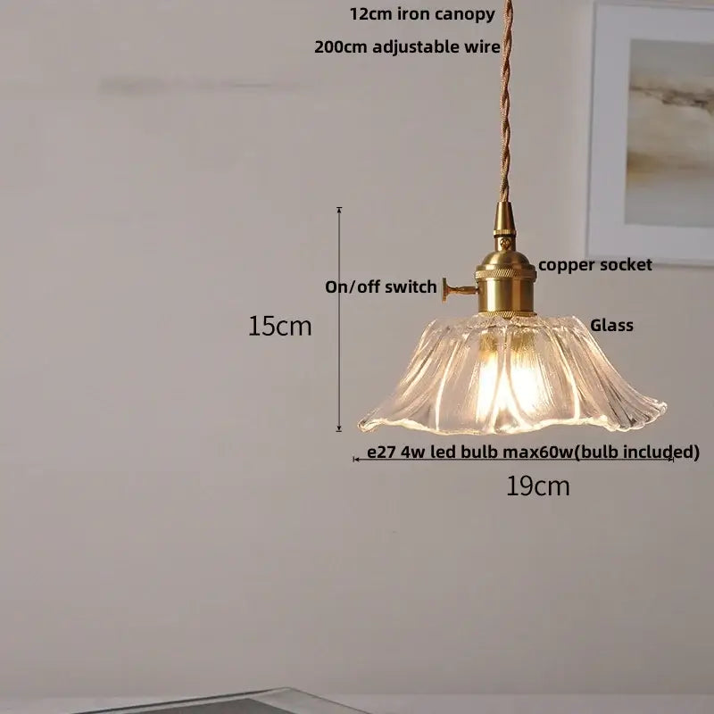 Vintage walnut and brass glass led pendant lamp dining room