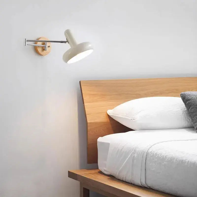 Vintage white ceramic and wood rocker arm wall lamp bedroom light