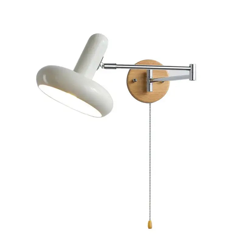 Vintage white ceramic and wood rocker arm wall lamp bedroom light