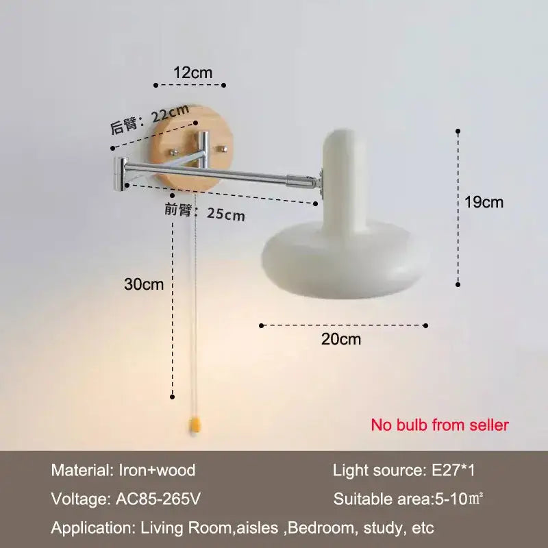Vintage white ceramic and wood rocker arm wall lamp bedroom light