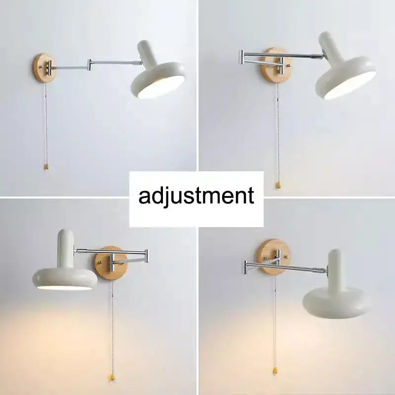 Vintage white ceramic and wood rocker arm wall lamp bedroom light