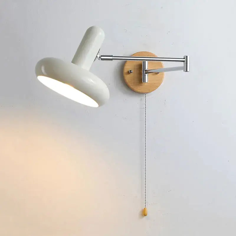 Vintage white ceramic and wood wall lamp bedroom cream rocker arm