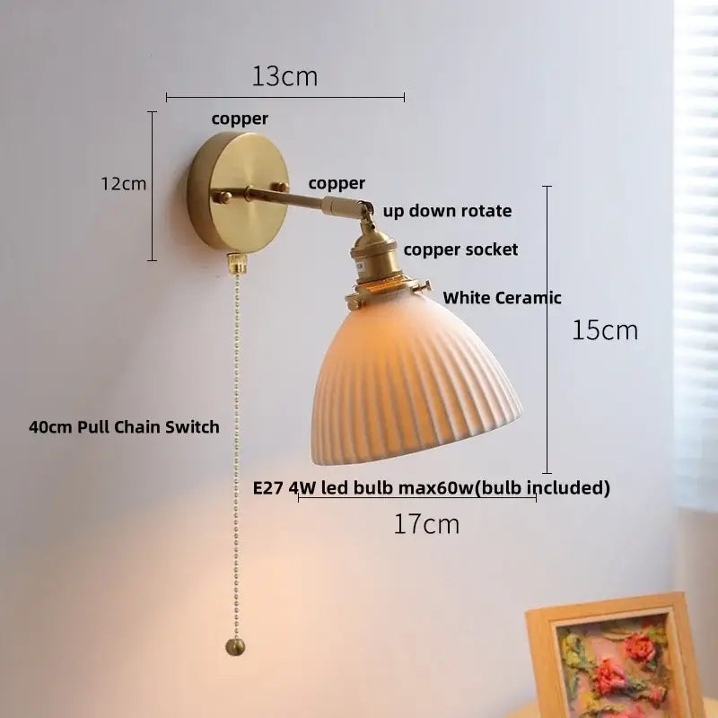 Vintage white ceramic canopy led wall sconce bedroom light