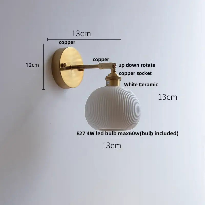 Vintage white ceramic canopy led wall sconce bedroom light