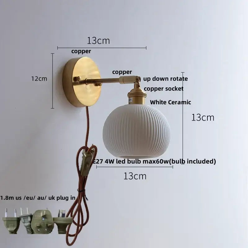 Vintage white ceramic canopy led wall sconce bedroom light