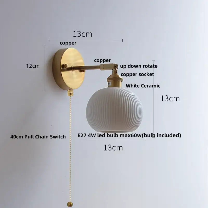 Vintage white ceramic canopy led wall sconce bedroom light