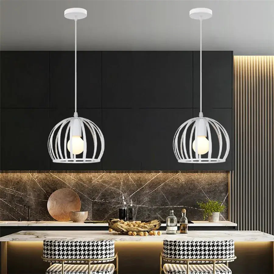 Vintage white metal dome shade loft pendant light for dining room