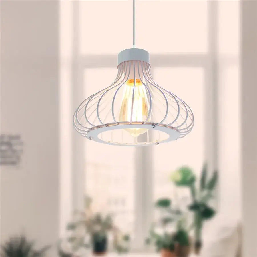 Vintage white metal dome shade loft pendant light for dining room