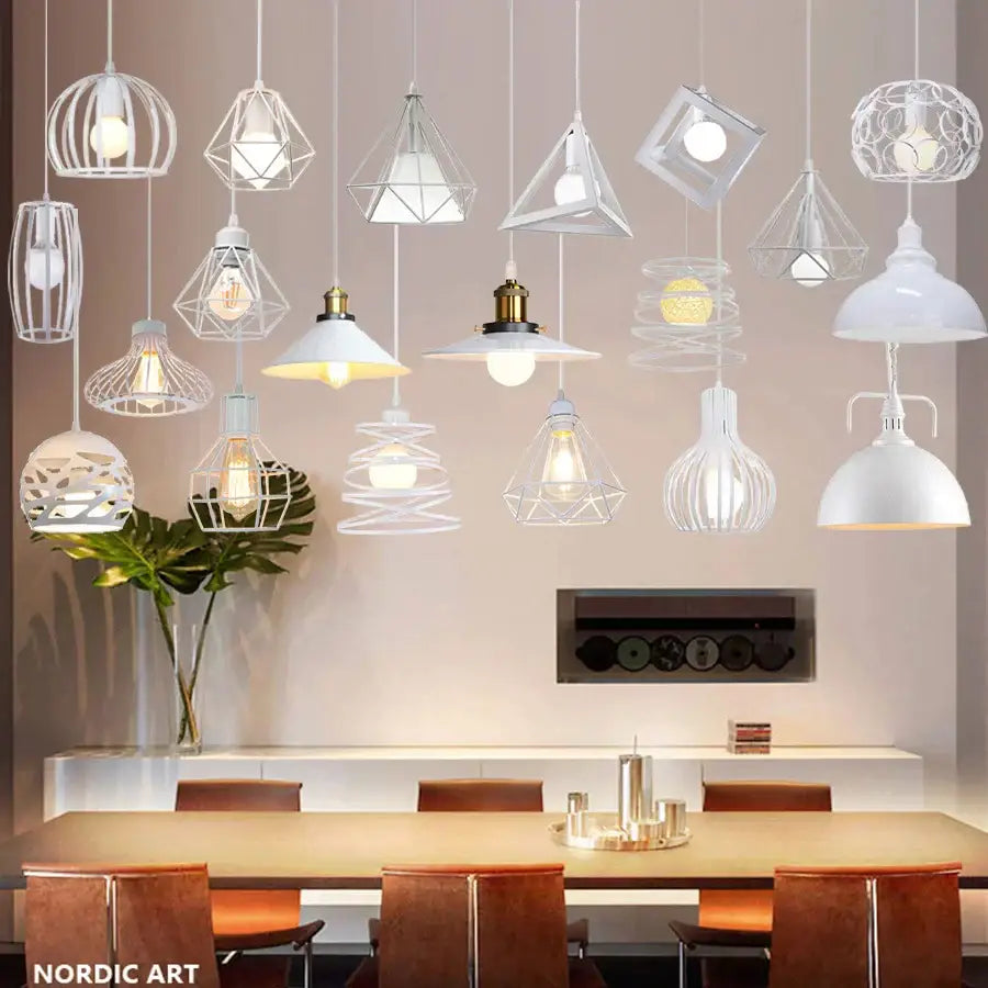 Vintage white metal dome shade loft pendant light for dining room