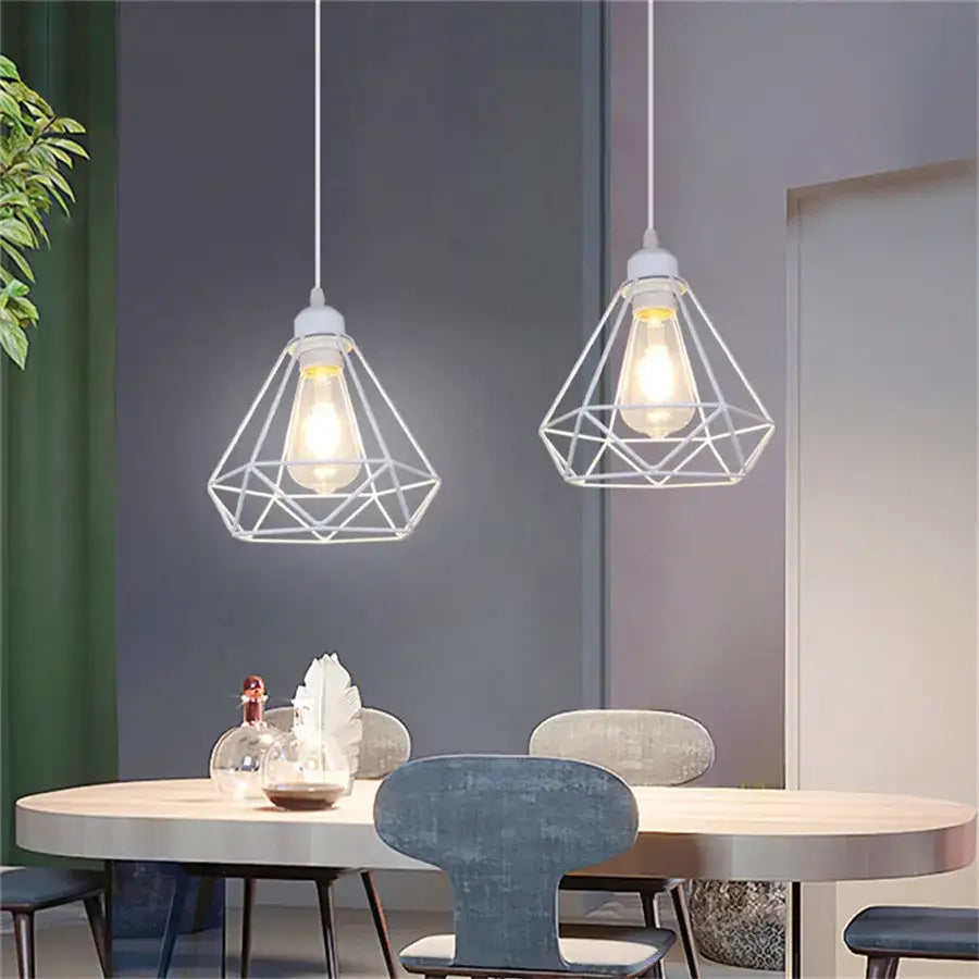 Vintage white metal dome shade loft pendant light for dining room
