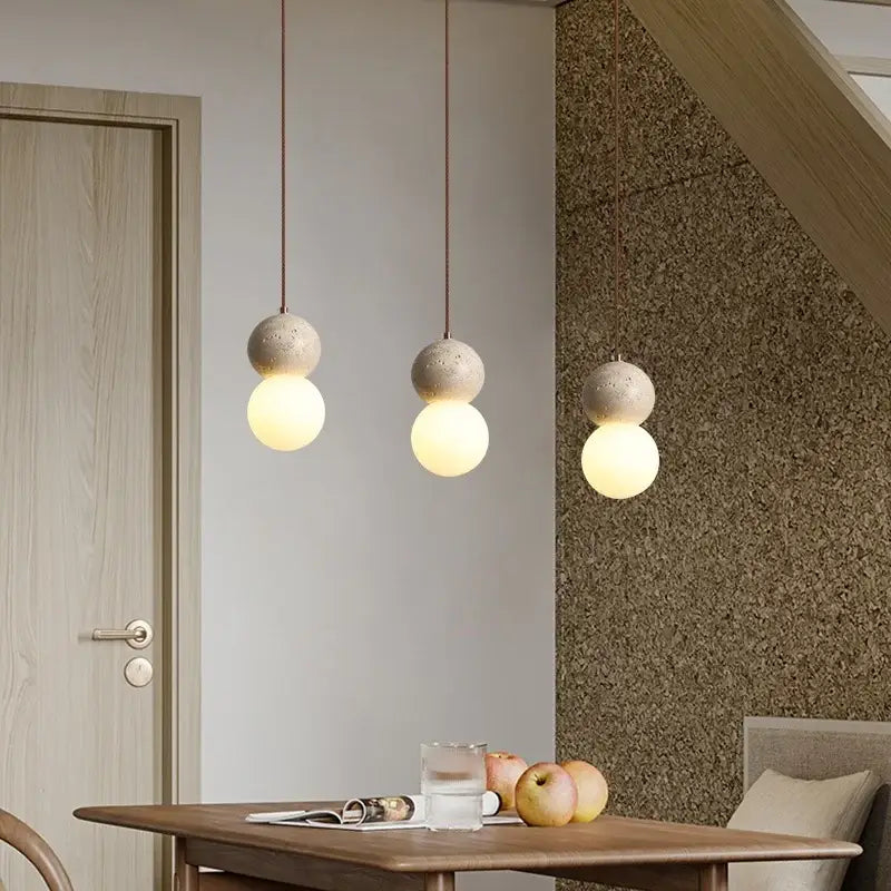 Vintage yellow travertine glass ball led pendant lamps dining room