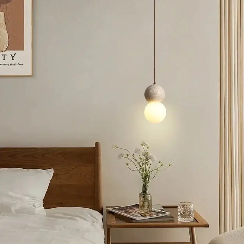 Vintage yellow travertine glass ball led pendant lamps dining room