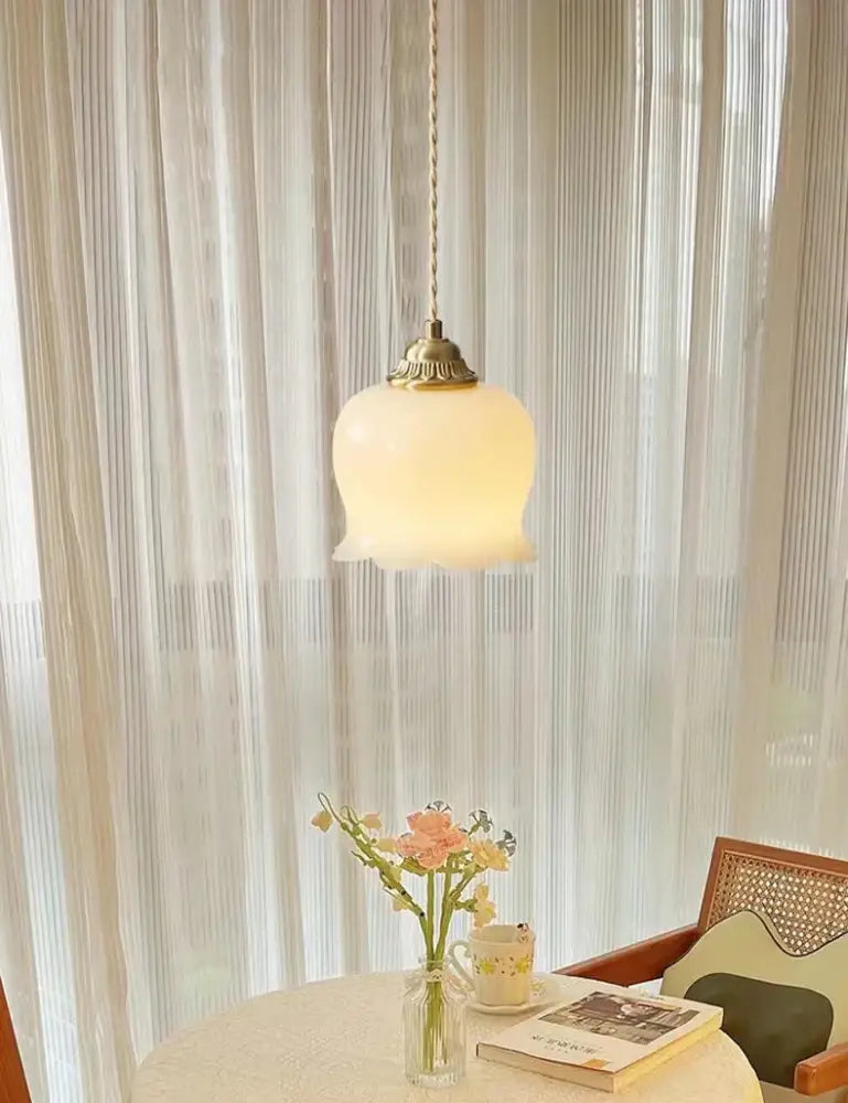 Vintage yellow tulip brass resin led pendant light dining room