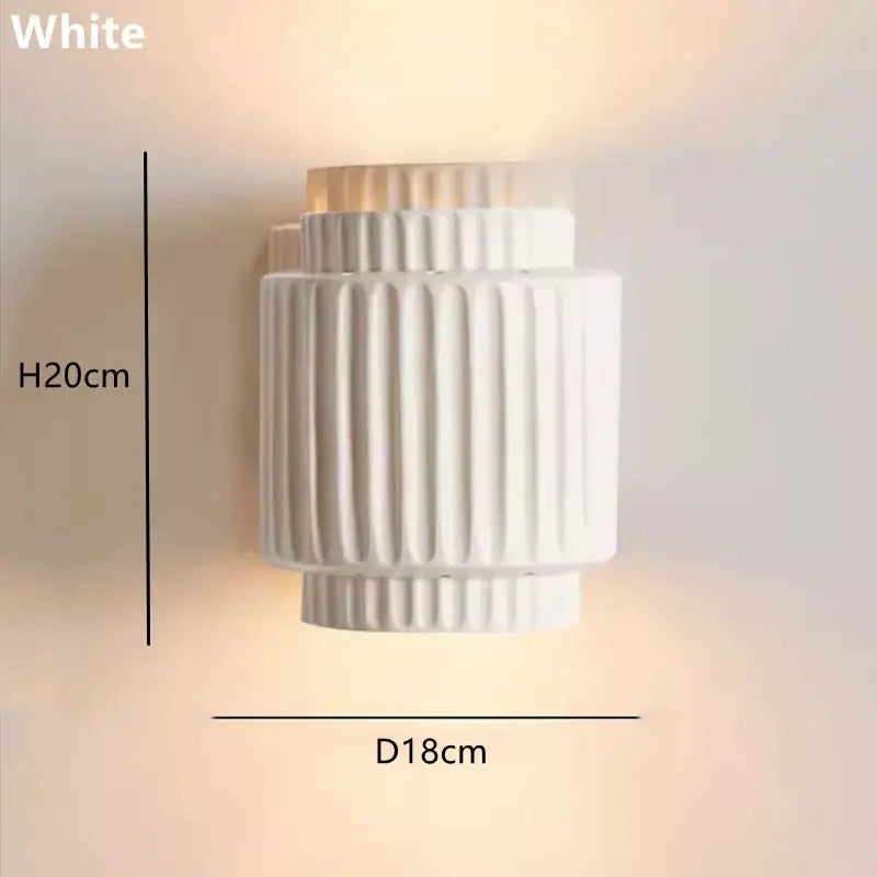 Wabi-sabi cream white resin fluted wall lamp for bedroom