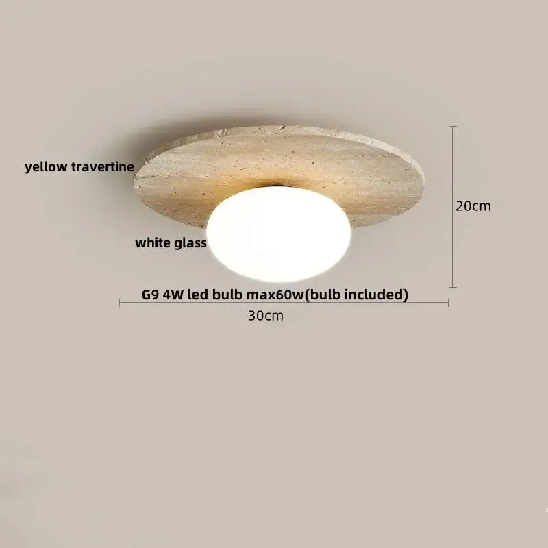 Wabi sabi travertine and wood acrylic led ceiling lamp bedroom light