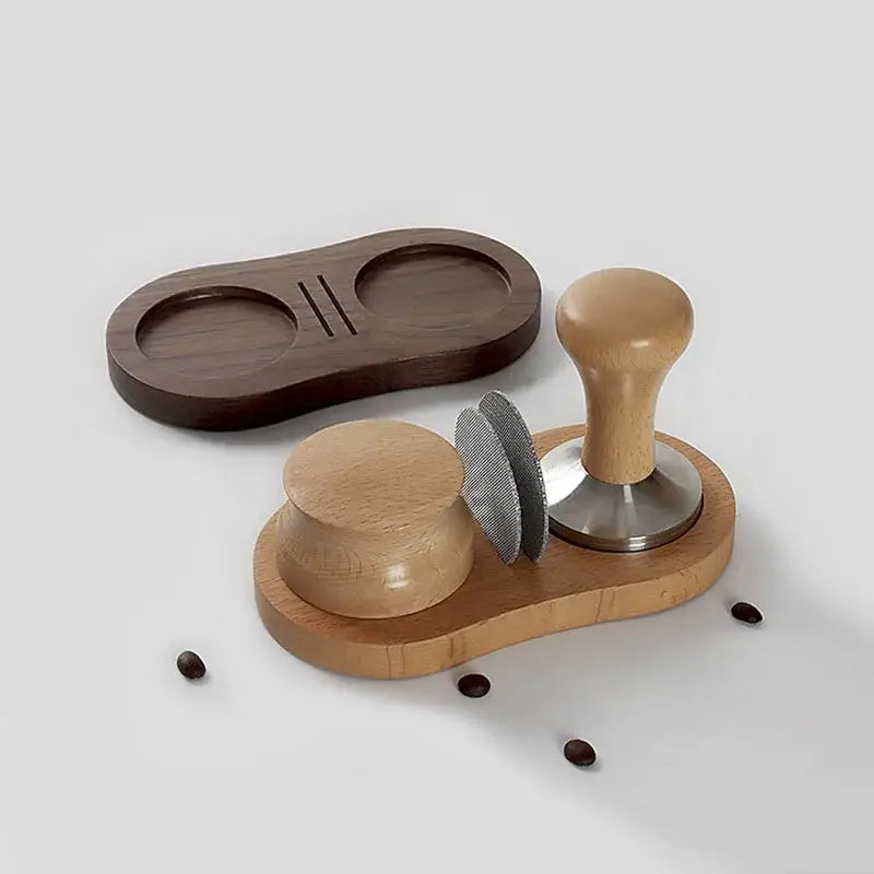 Walnut & oak wooden tamping station kitchen espresso tamper base
