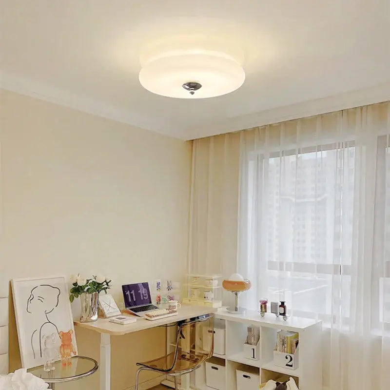 Warm chrome double layer glass led ceiling light bedroom