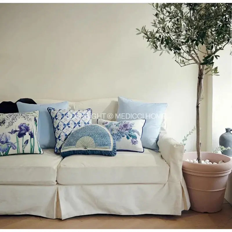 Watercolor iris flowers butterfly purple cushion cover bedroom decor