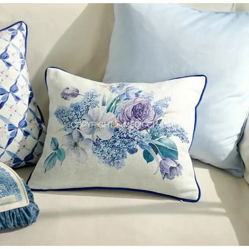 Watercolor iris flowers butterfly purple cushion cover bedroom decor