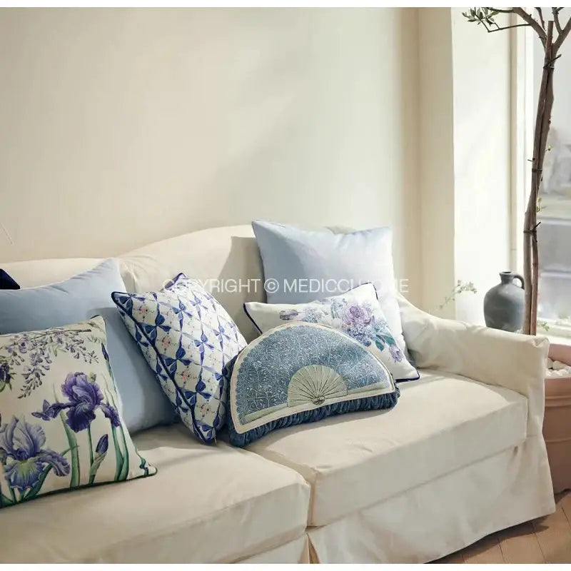 Watercolor iris flowers butterfly purple cushion cover bedroom decor