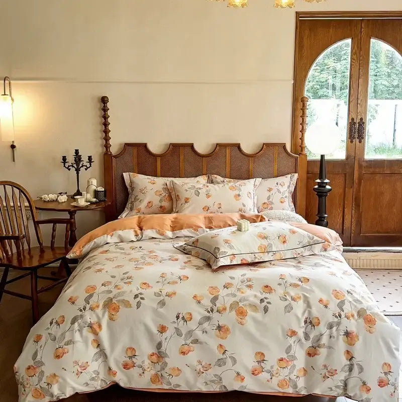 Watercolor yellow & green tulip cotton bedding set bedroom duvet cover