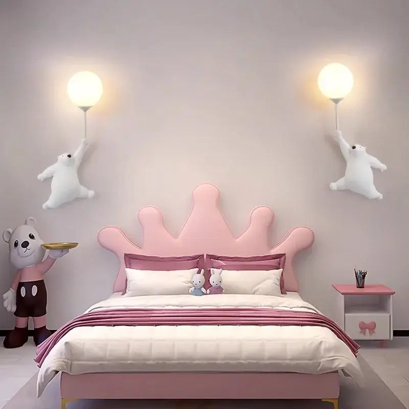 Whimsical bear 3d moon wall lamp bedroom interior lighting
