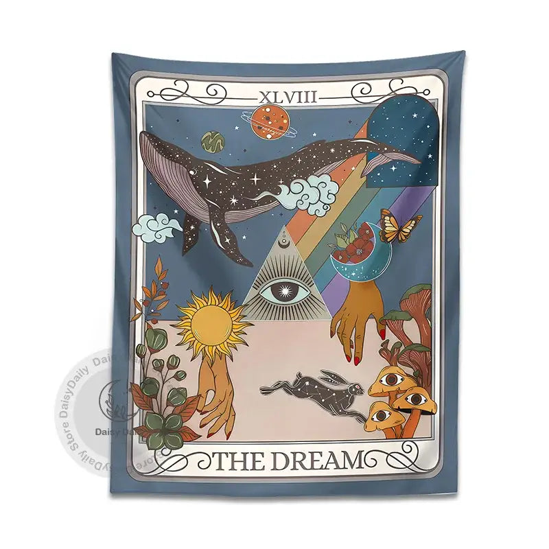 Whimsical blue decorbites dream tarot tapestry bedroom wall art