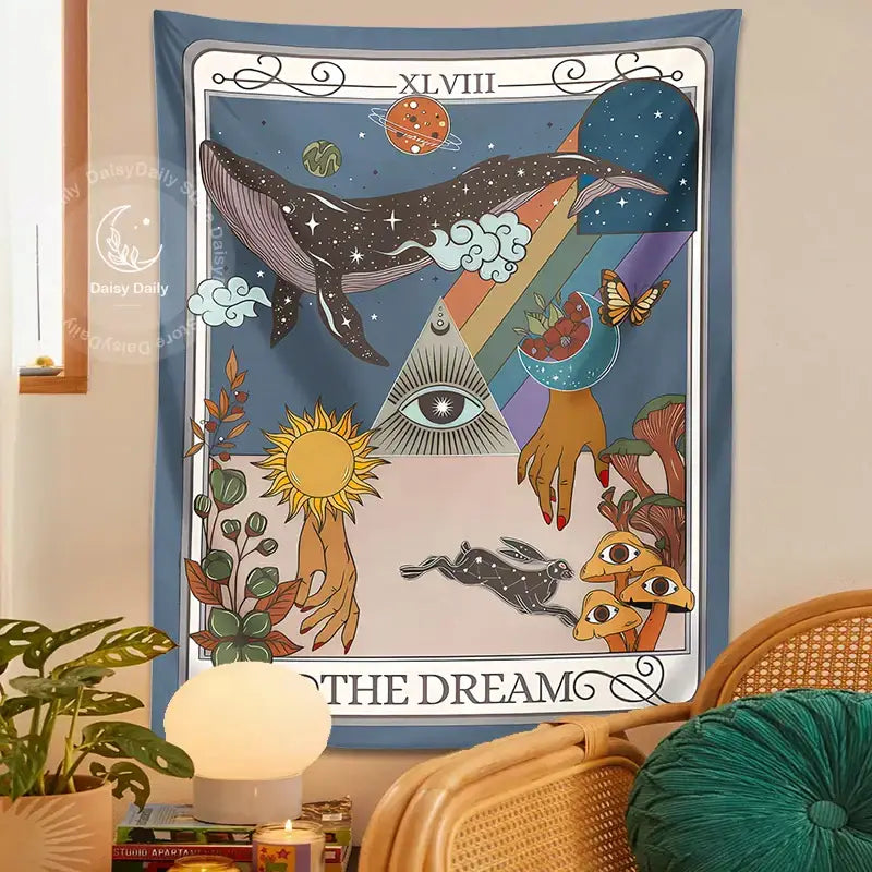 Whimsical blue decorbites dream tarot tapestry bedroom wall art