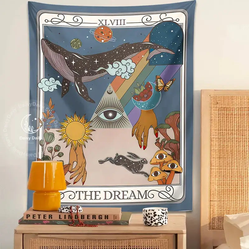 Whimsical blue decorbites dream tarot tapestry bedroom wall art