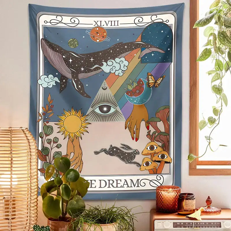 Whimsical blue decorbites dream tarot tapestry bedroom wall art