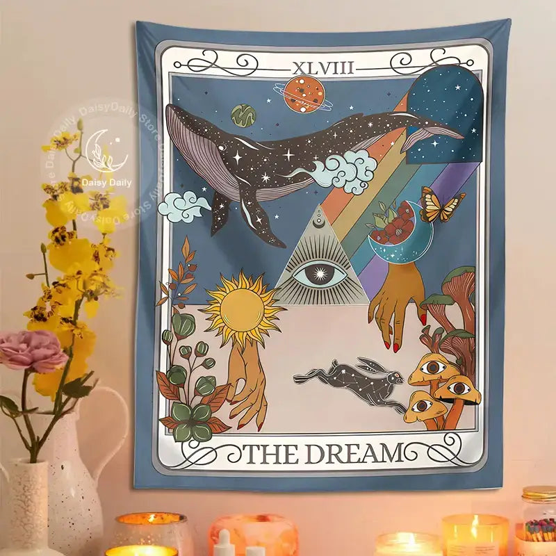 Whimsical blue decorbites dream tarot tapestry bedroom wall art