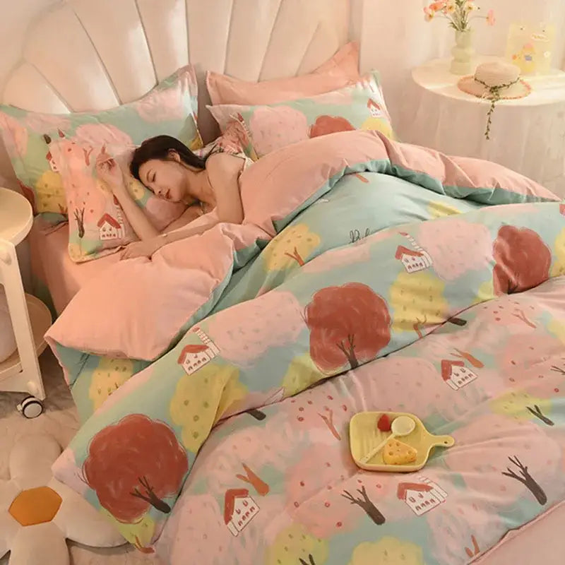 Whimsical pastel mint cotton thickened bedding set bedroom decor