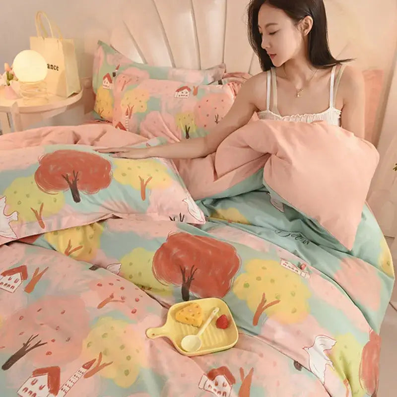 Whimsical pastel mint cotton thickened bedding set bedroom decor