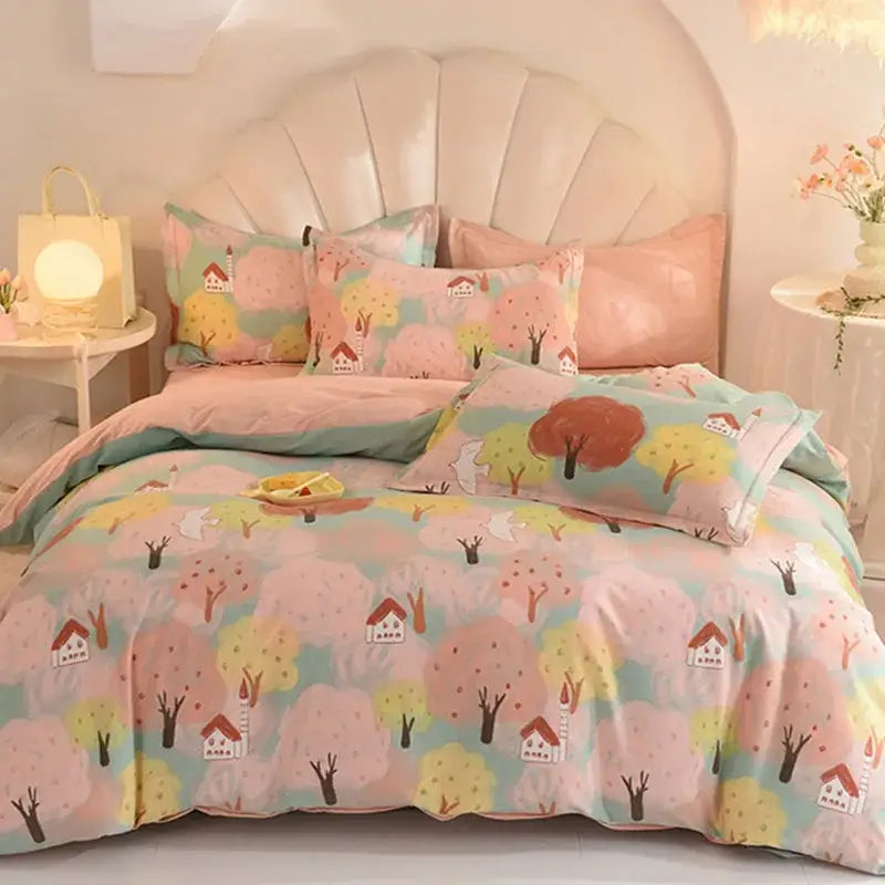 Whimsical pastel mint cotton thickened bedding set bedroom decor